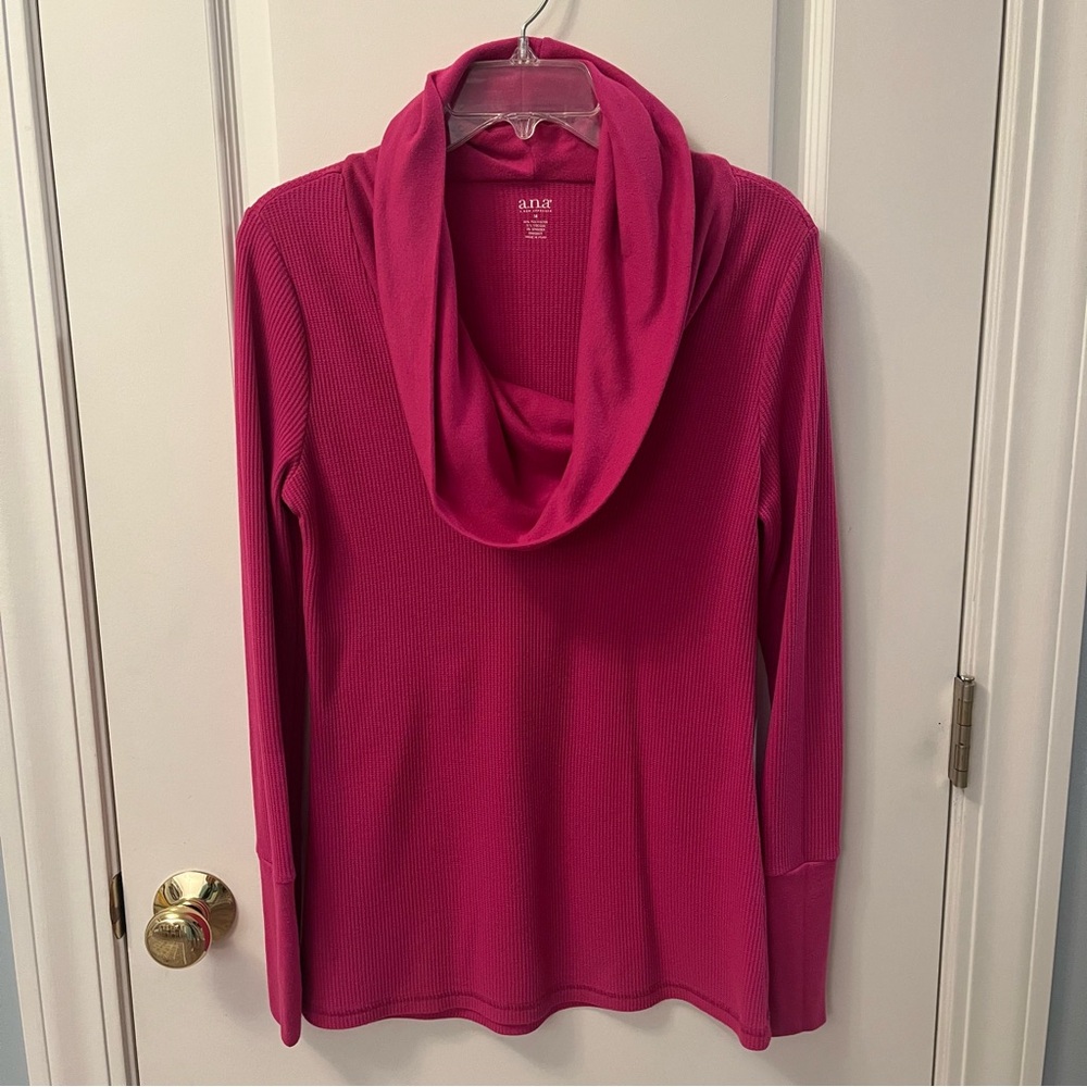 ANA Pink Cowl Neck Waffle Knit Long Sleeve Size Medium